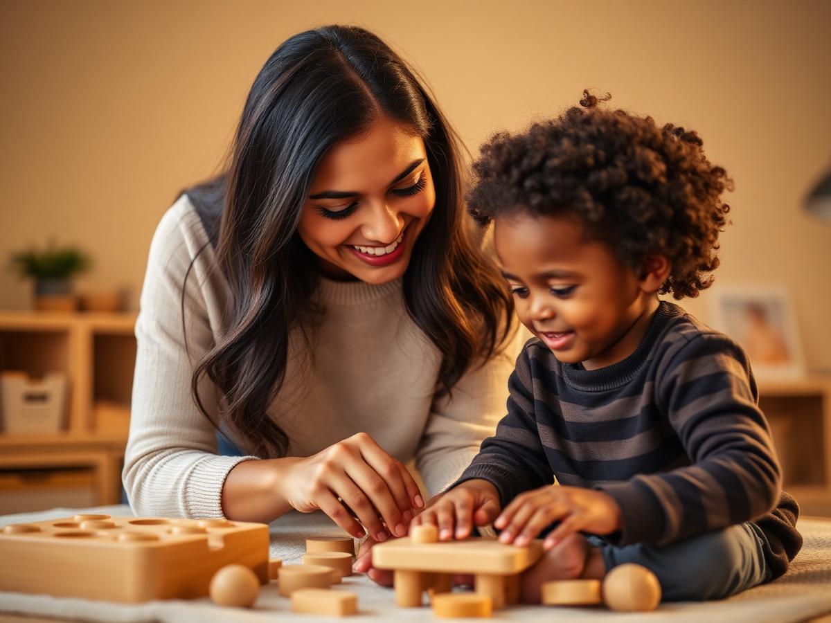 Therapist working with a young child during a session